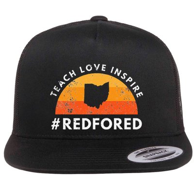 Teacher Red For Ed Ohio Public Education Teach Love Inspire Flat Bill Trucker Hat