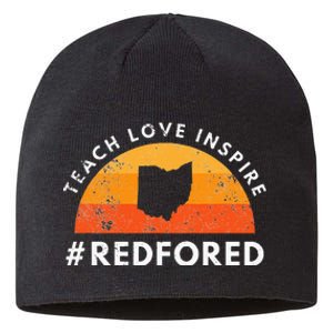 Teacher Red For Ed Ohio Public Education Teach Love Inspire Sustainable Beanie