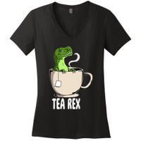 Tea Rex Funny T Rex Dinosaur Joke Pun Tyrannosaurus Women's V-Neck T-Shirt