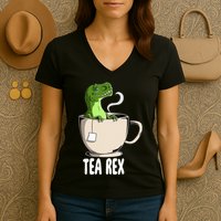 Tea Rex Funny T Rex Dinosaur Joke Pun Tyrannosaurus Women's V-Neck T-Shirt