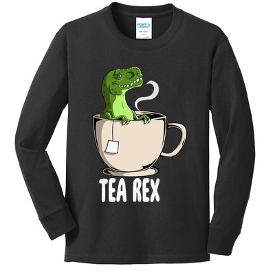 Tea Rex Funny T Rex Dinosaur Joke Pun Tyrannosaurus Kids Long Sleeve Shirt