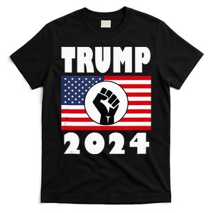 Trump Raised Fist Trump 2024 American Flag Patriot T-Shirt