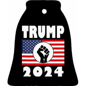 Trump Raised Fist Trump 2024 American Flag Patriot Ceramic Bell Ornament