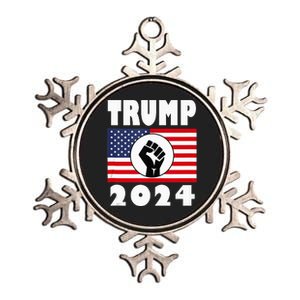 Trump Raised Fist Trump 2024 American Flag Patriot Metallic Star Ornament