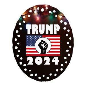 Trump Raised Fist Trump 2024 American Flag Patriot Ceramic Oval Ornament