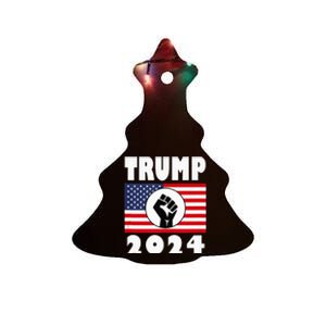 Trump Raised Fist Trump 2024 American Flag Patriot Ceramic Tree Ornament