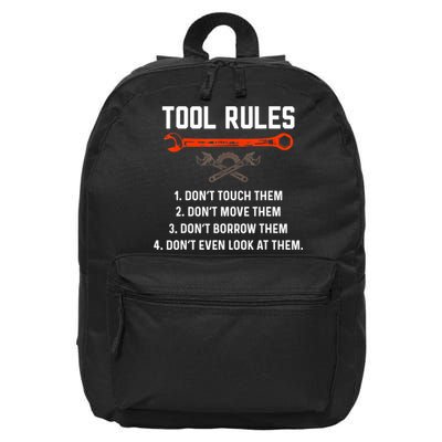 Tool Rules Funny Meme Mechanic Auto Repair 16 in Basic Backpack