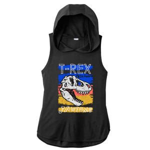 T Rex Fossil Hunter Jawsome Ladies PosiCharge Tri-Blend Wicking Draft Hoodie Tank