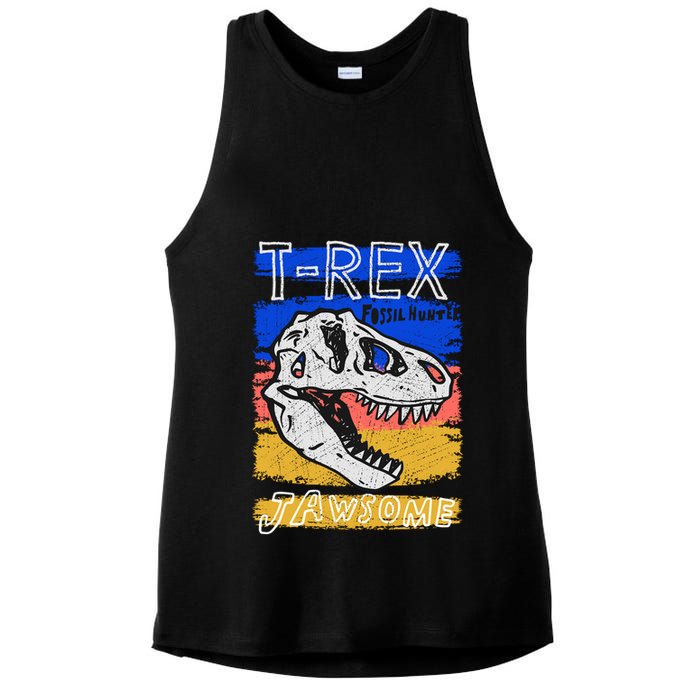 T Rex Fossil Hunter Jawsome Ladies PosiCharge Tri-Blend Wicking Tank