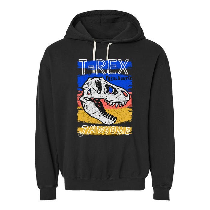 T Rex Fossil Hunter Jawsome Garment-Dyed Fleece Hoodie