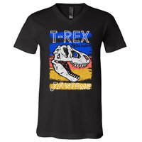 T Rex Fossil Hunter Jawsome V-Neck T-Shirt