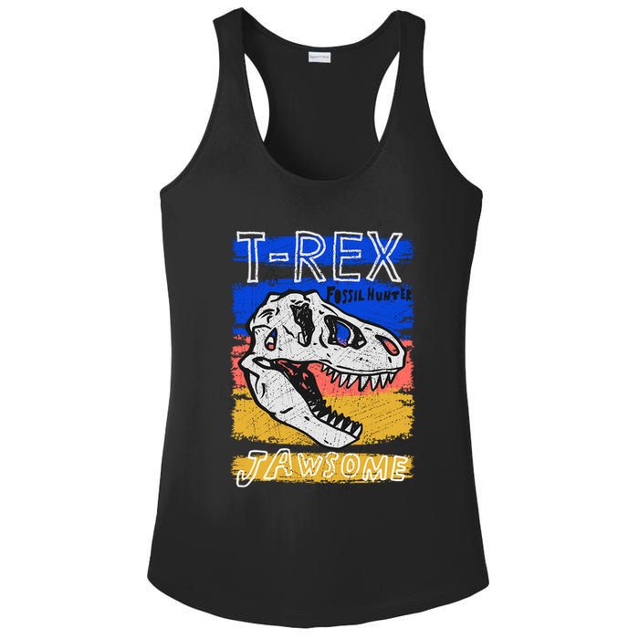 T Rex Fossil Hunter Jawsome Ladies PosiCharge Competitor Racerback Tank