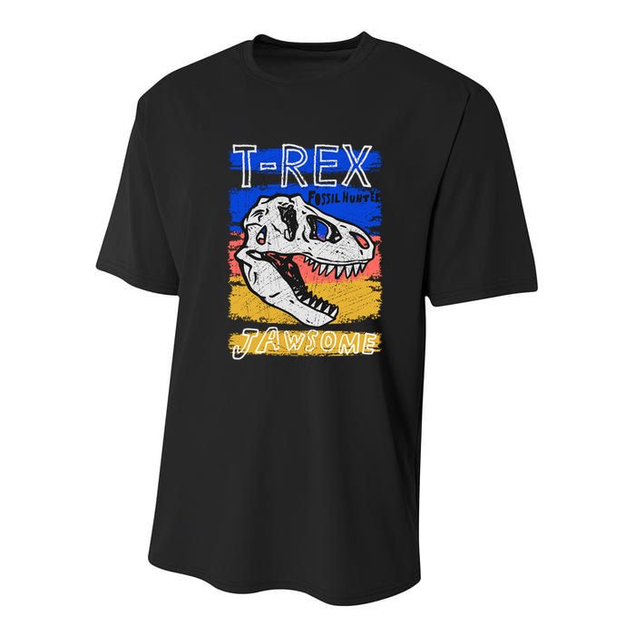 T Rex Fossil Hunter Jawsome Youth Performance Sprint T-Shirt