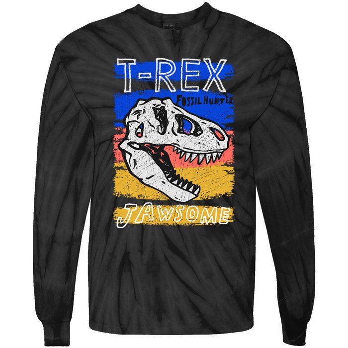 T Rex Fossil Hunter Jawsome Tie-Dye Long Sleeve Shirt