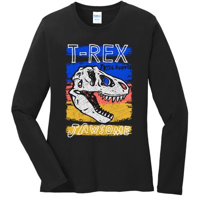 T Rex Fossil Hunter Jawsome Ladies Long Sleeve Shirt
