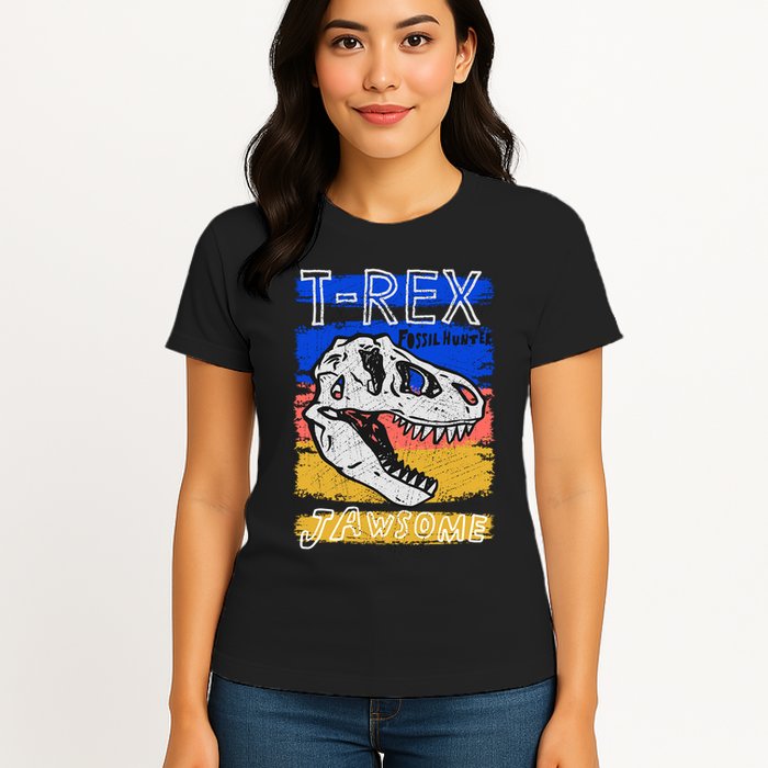 T Rex Fossil Hunter Jawsome Womens T-Shirt