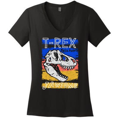T Rex Fossil Hunter Jawsome Women's V-Neck T-Shirt