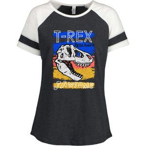 T Rex Fossil Hunter Jawsome Enza Ladies Jersey Colorblock Tee