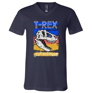 T Rex Fossil Hunter Jawsome V-Neck T-Shirt