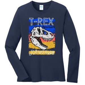 T Rex Fossil Hunter Jawsome Ladies Long Sleeve Shirt