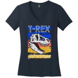 T Rex Fossil Hunter Jawsome Women's V-Neck T-Shirt