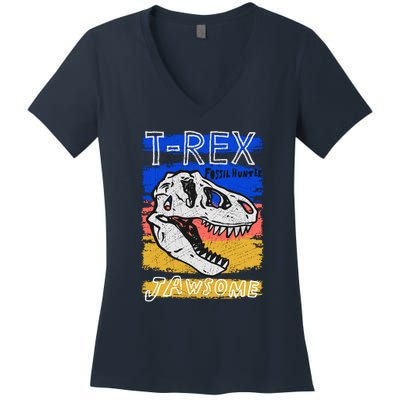 T Rex Fossil Hunter Jawsome Women's V-Neck T-Shirt