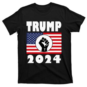 Trump Raised Fist Trump 2024 American Flag Patriot T-Shirt