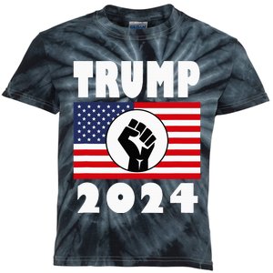 Trump Raised Fist Trump 2024 American Flag Patriot Kids Tie-Dye T-Shirt