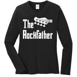 The R.O.C.K Father Funny Electric Bass Guitar Player Dad Ladies Long Sleeve Shirt