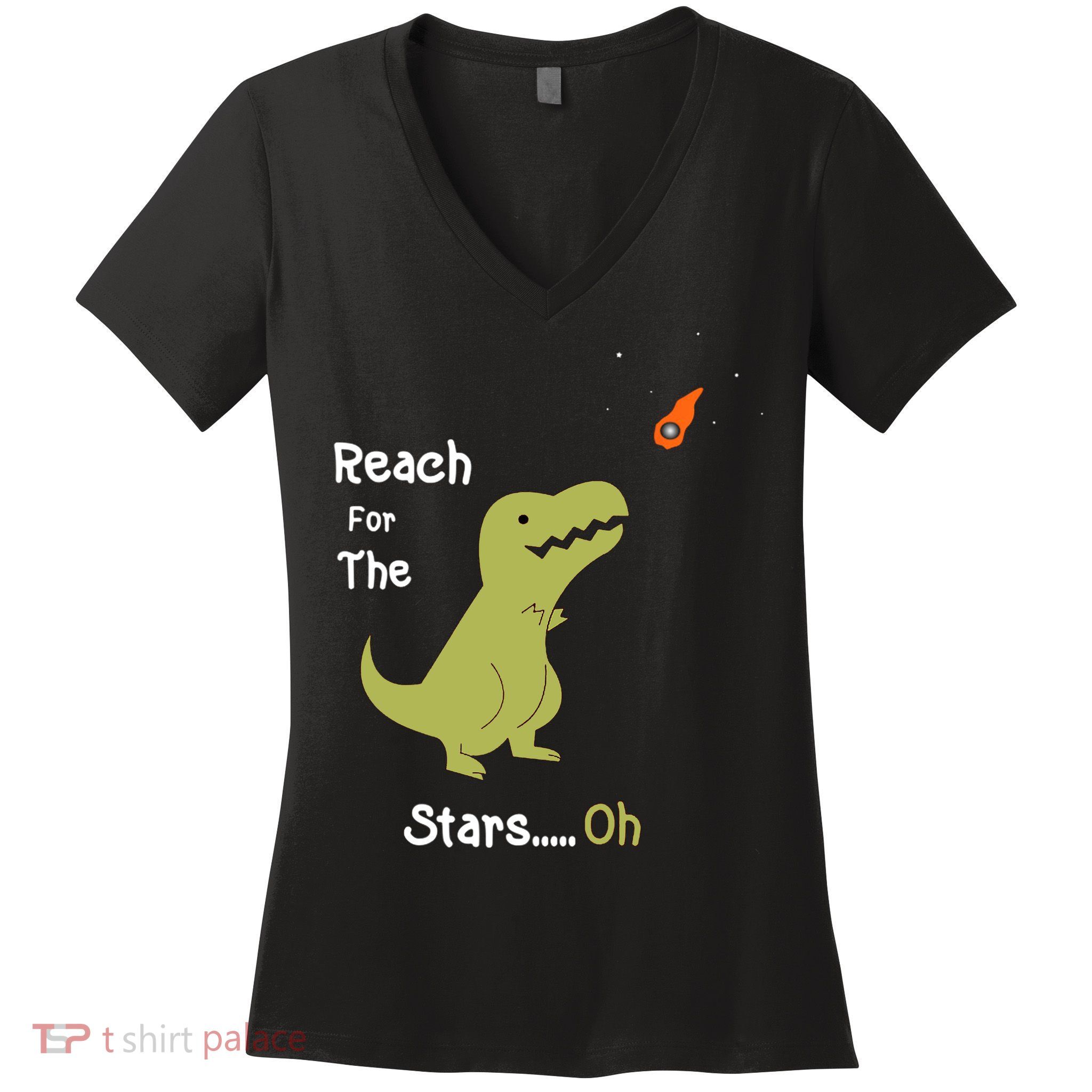 T-Rex Reach For The Stars Oh Dinosaur Dino Cool Cute Funny Women's V-Neck T-Shirt