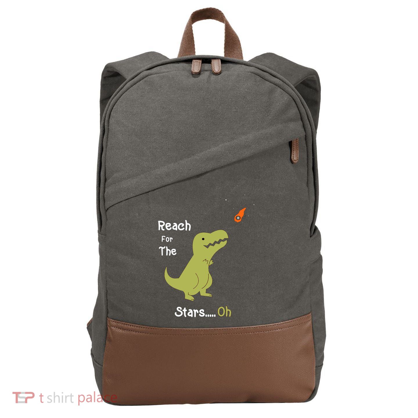 T-Rex Reach For The Stars Oh Dinosaur Dino Cool Cute Funny Cotton Canvas Backpack