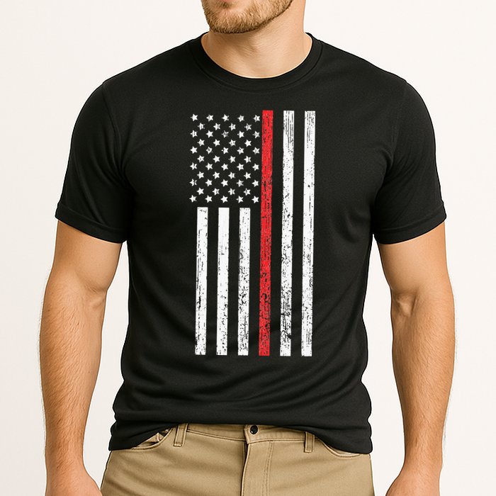Thin RedLine Firefighter Flag Distressed Effect Performance Shirt