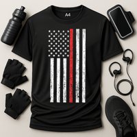 Thin RedLine Firefighter Flag Distressed Effect Performance Shirt