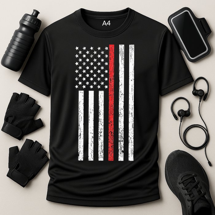 Thin RedLine Firefighter Flag Distressed Effect Performance Shirt