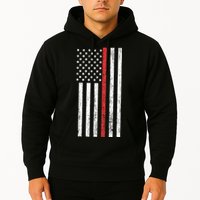 Thin RedLine Firefighter Flag Distressed Effect Hoodie