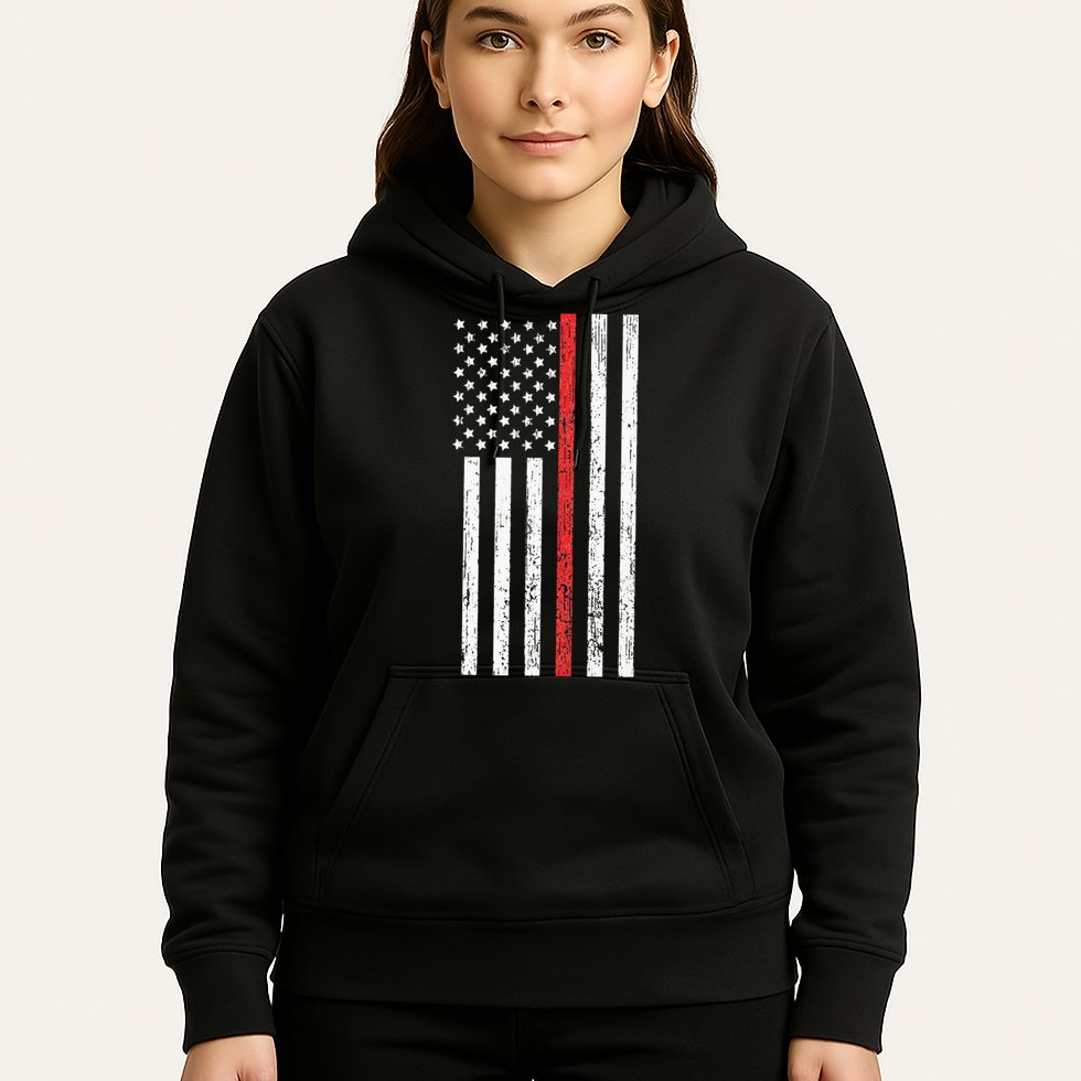 Thin RedLine Firefighter Flag Distressed Effect Hoodie
