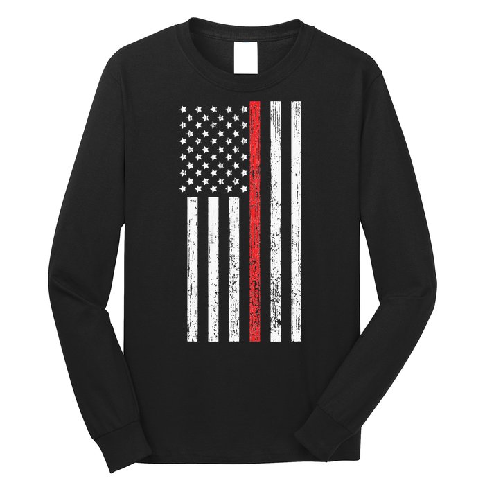 Thin RedLine Firefighter Flag Distressed Effect Long Sleeve Shirt