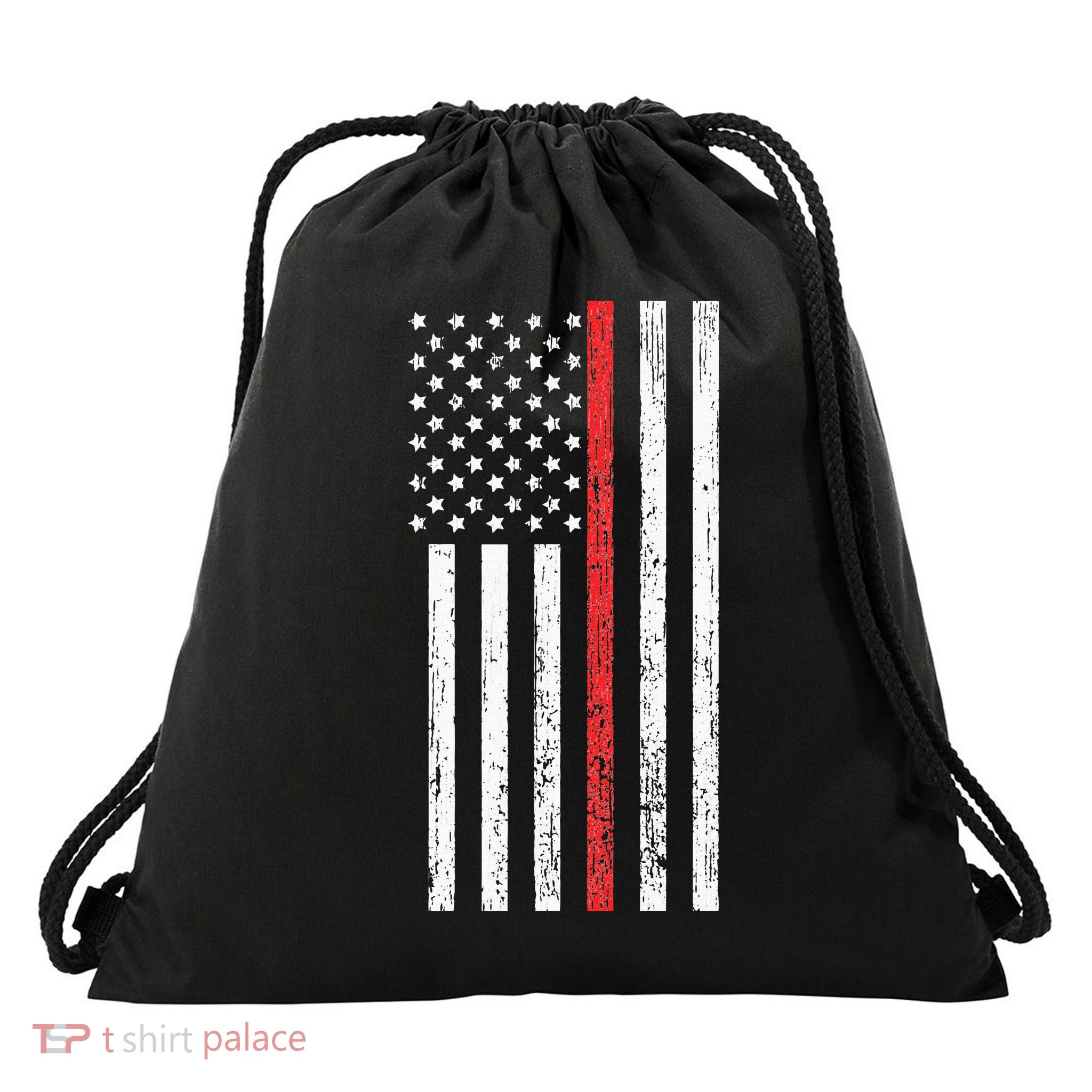 Thin RedLine Firefighter Flag Distressed Effect Drawstring Bag