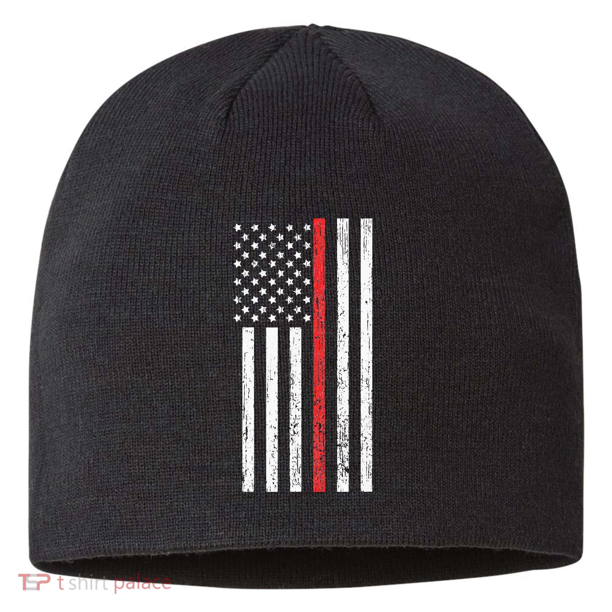 Thin RedLine Firefighter Flag Distressed Effect Sustainable Beanie