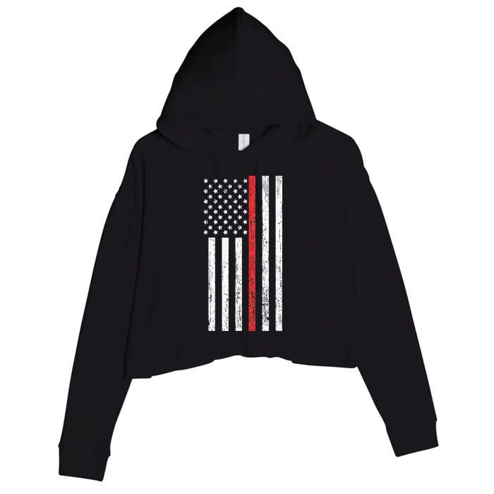 Thin RedLine Firefighter Flag Distressed Effect Crop Fleece Hoodie