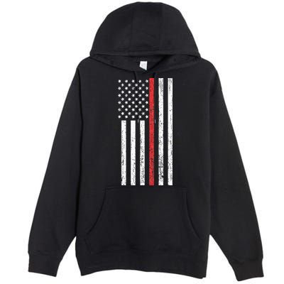 Thin RedLine Firefighter Flag Distressed Effect Premium Pullover Hoodie
