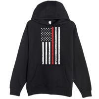 Thin RedLine Firefighter Flag Distressed Effect Premium Pullover Hoodie