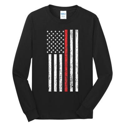 Thin RedLine Firefighter Flag Distressed Effect Tall Long Sleeve T-Shirt