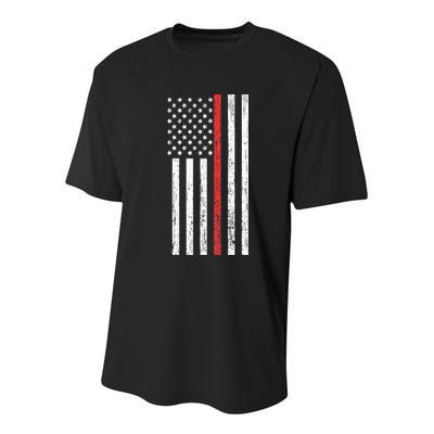 Thin RedLine Firefighter Flag Distressed Effect Youth Performance Sprint T-Shirt