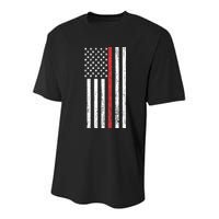Thin RedLine Firefighter Flag Distressed Effect Youth Performance Sprint T-Shirt