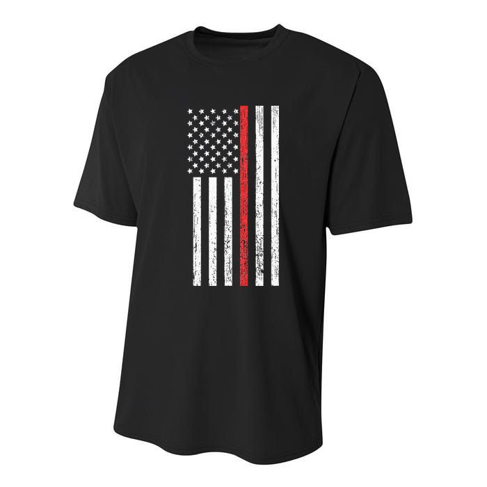 Thin RedLine Firefighter Flag Distressed Effect Youth Performance Sprint T-Shirt