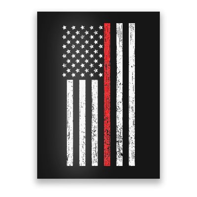 Thin RedLine Firefighter Flag Distressed Effect Poster
