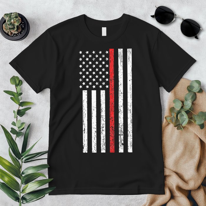 Thin RedLine Firefighter Flag Distressed Effect Premium T-Shirt