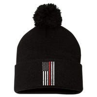 Thin RedLine Firefighter Flag Distressed Effect Pom Pom 12in Knit Beanie