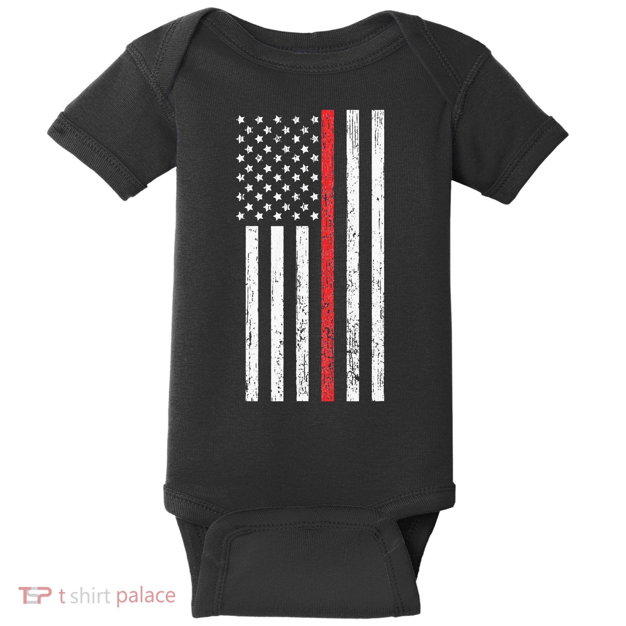 Thin RedLine Firefighter Flag Distressed Effect Baby Bodysuit